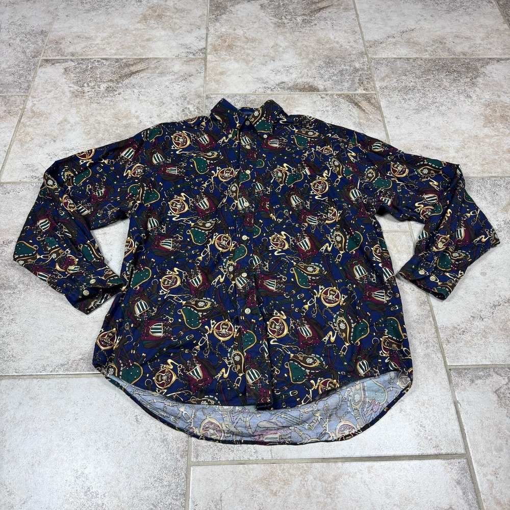 VTG Tommy Hilfiger Shirt Mens Medium Equestrian‎ Button Down Long Sleeve